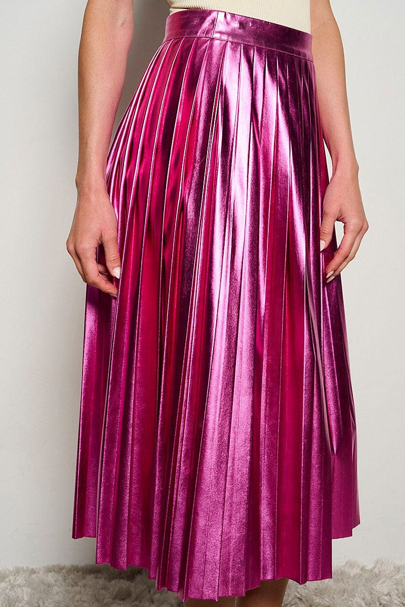Metallic Midi Skirt - PINK