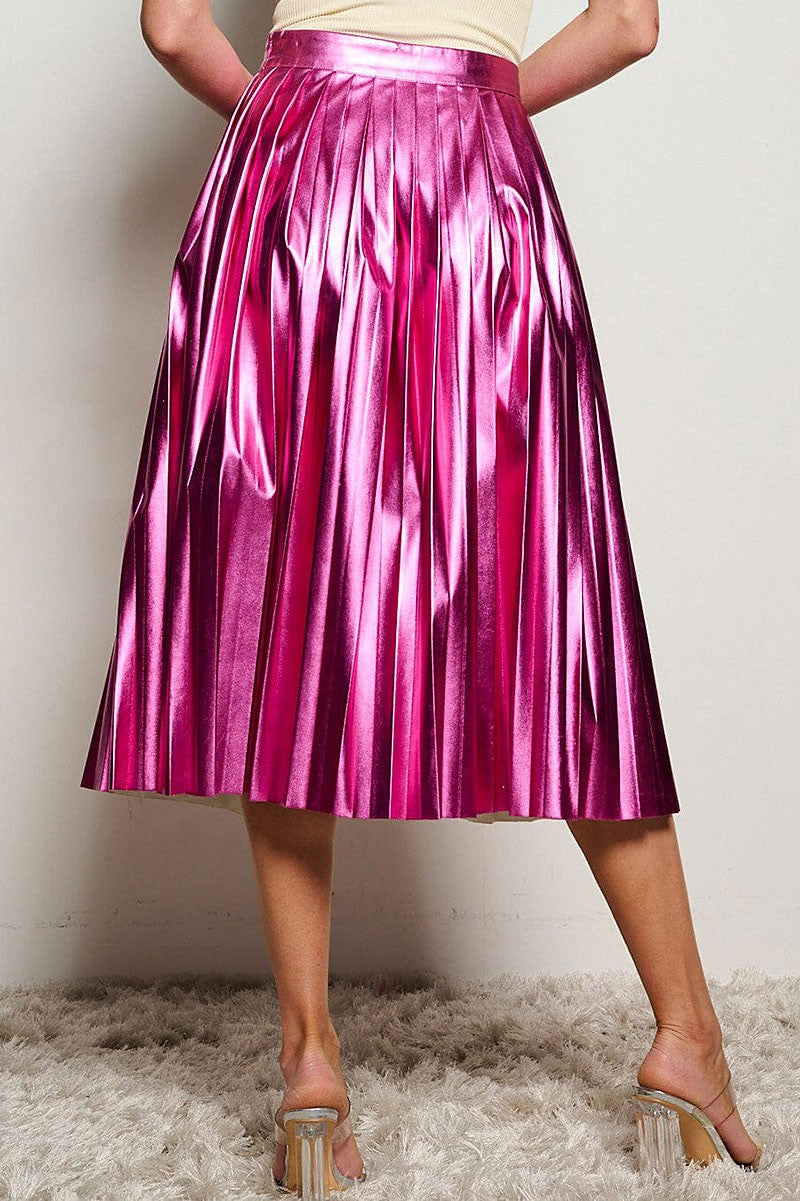 Metallic Midi Skirt - PINK