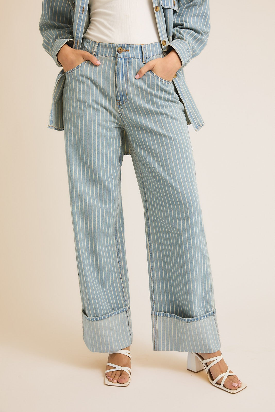 Folded Stripe Wide Leg Jeans