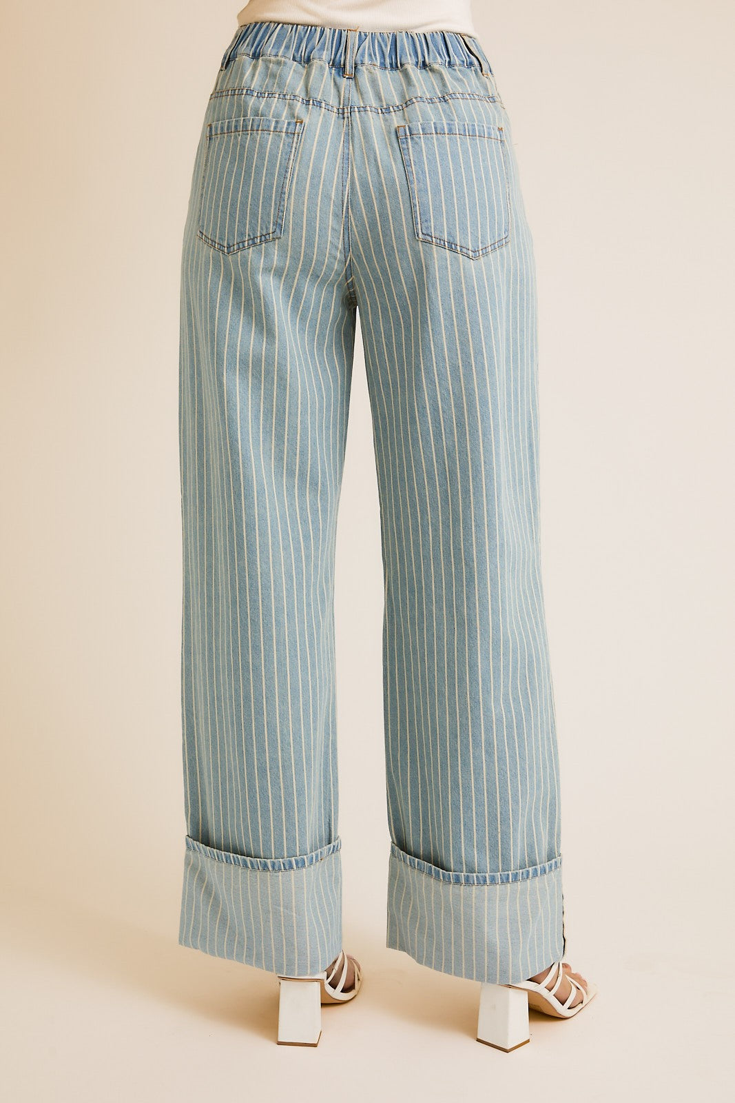 Folded Stripe Wide Leg Jeans