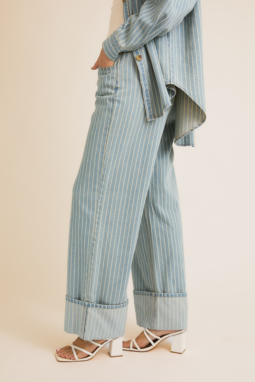 Folded Stripe Wide Leg Jeans