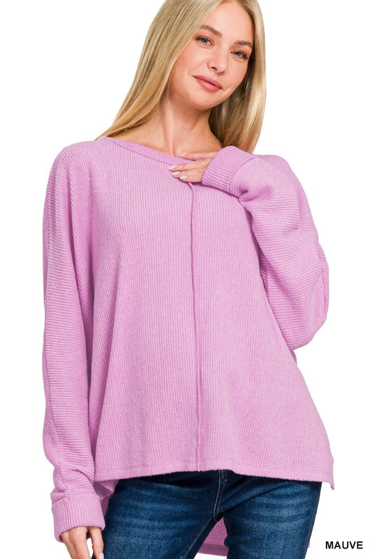 Mauve Ribbed Hem Top