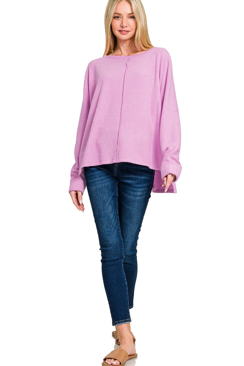 Mauve Ribbed Hem Top
