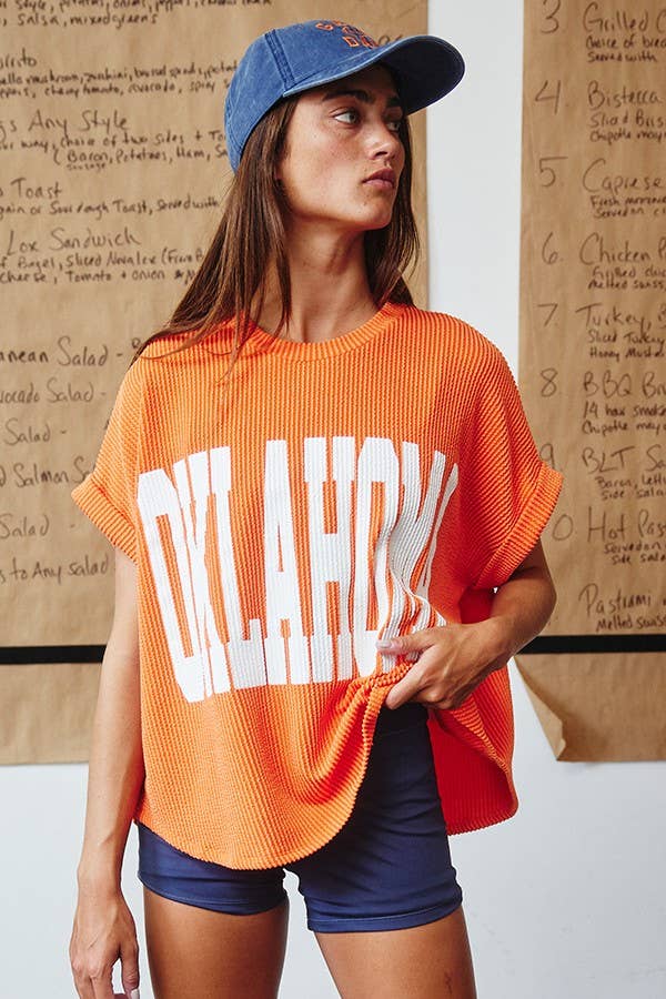 Orange Oklahoma Graphic Top
