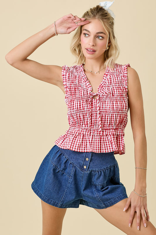Red Gingham Smocked Top