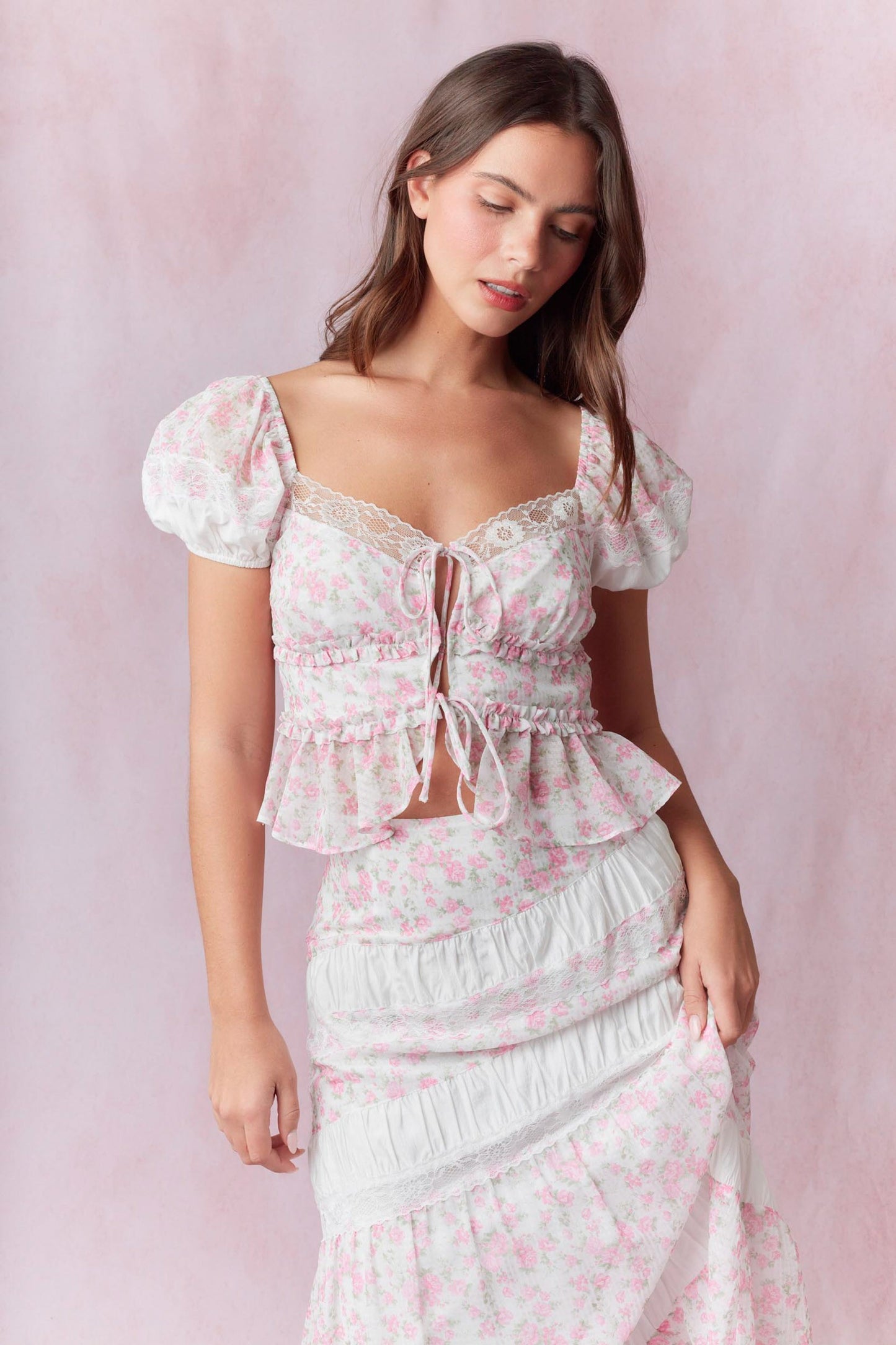 Pink Lace Sweetheart Top