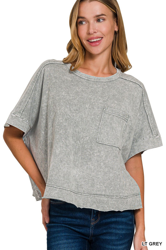 Light Grey Raw Hem Top