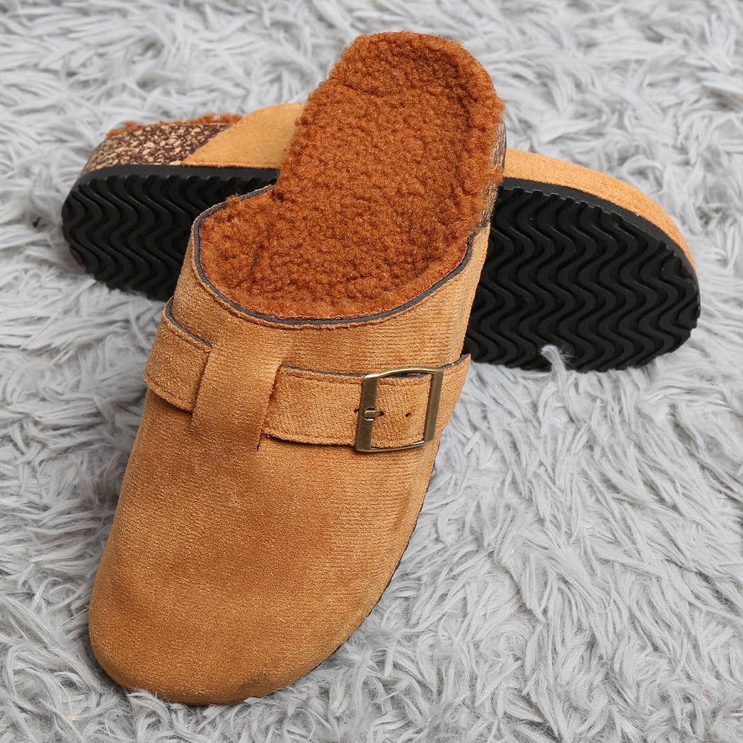 Suede Buckle Mule Slippers