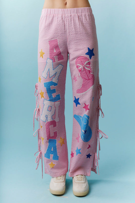America Pink Gingham Pants