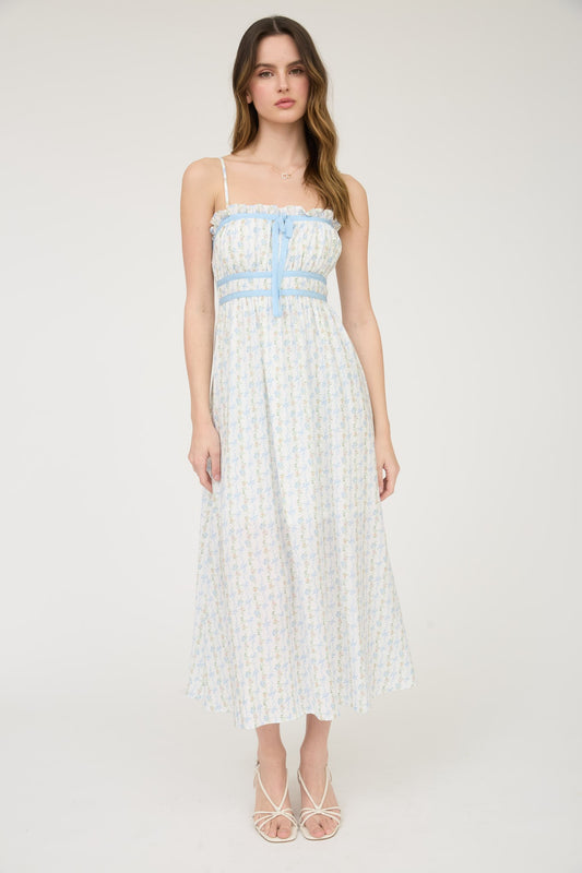 Cottage Core Midi Dress - Blue