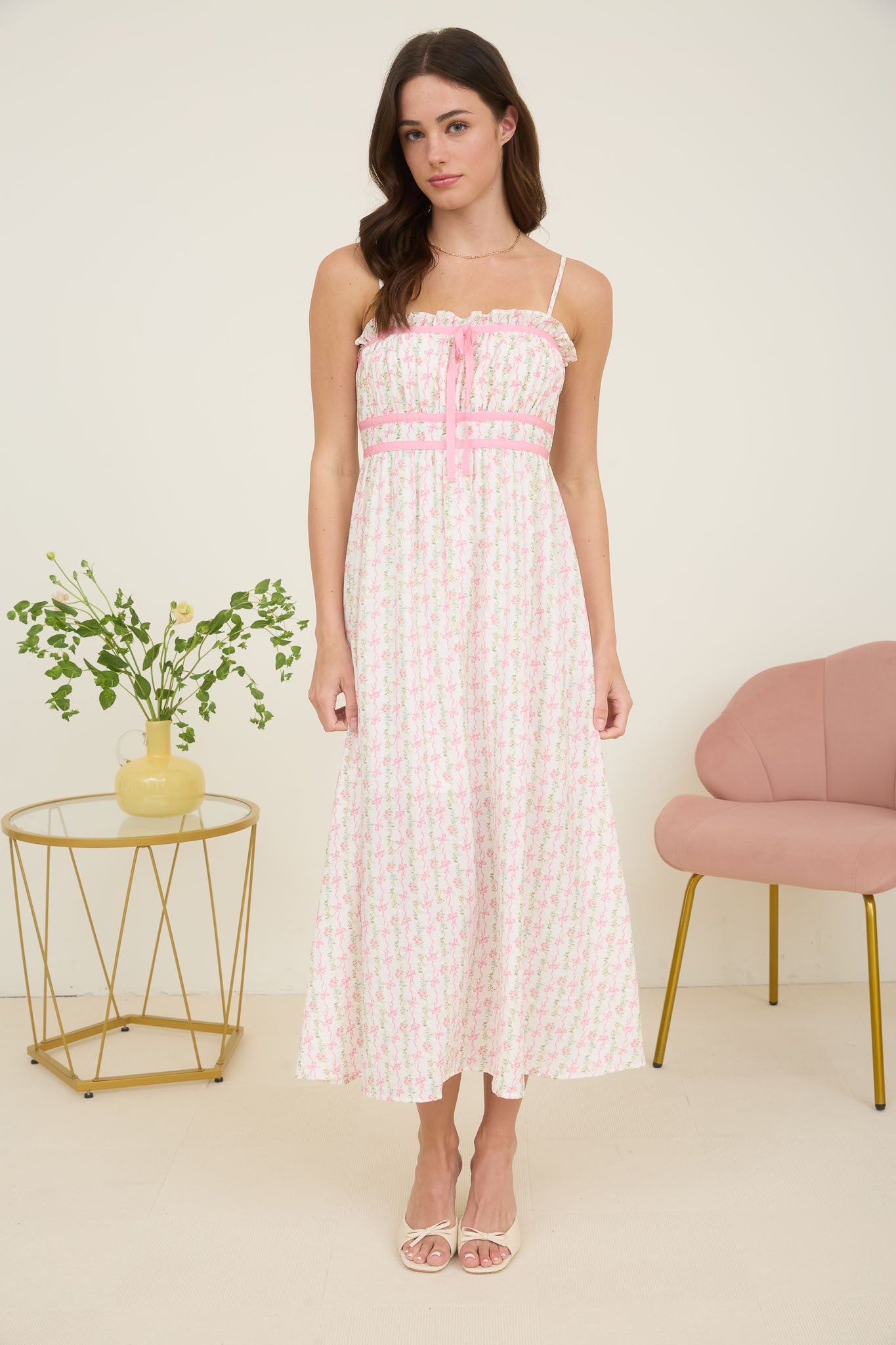 Cottage Core Midi Dress - Pink