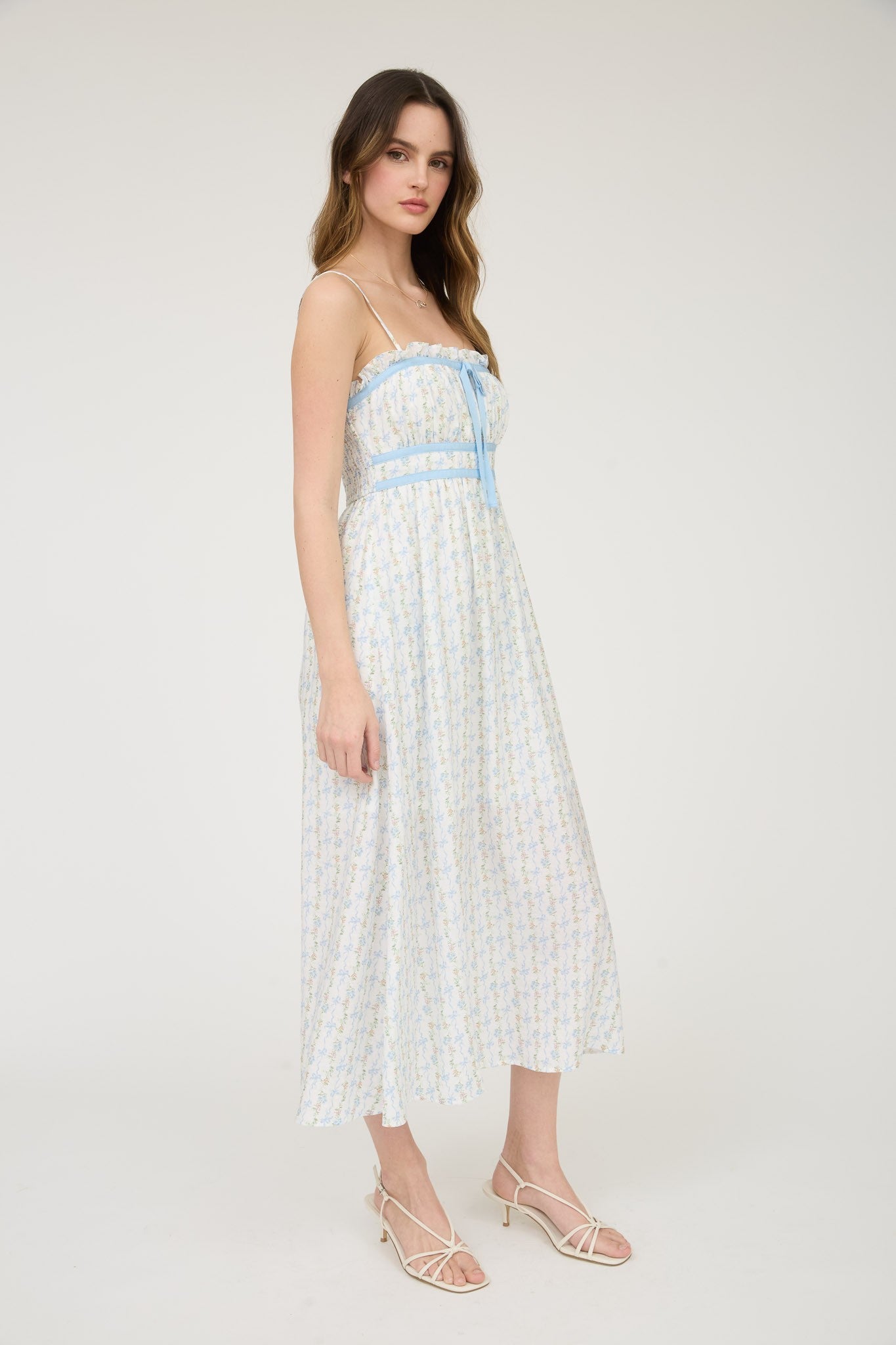 Cottage Core Midi Dress - Blue