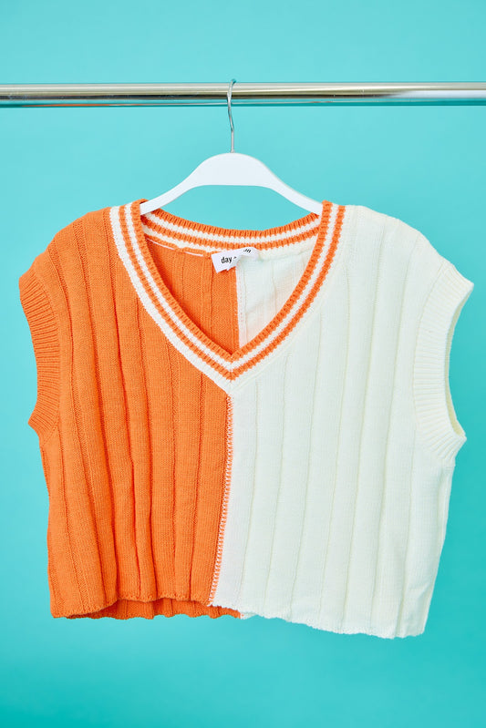 Orange & White Sweater Top
