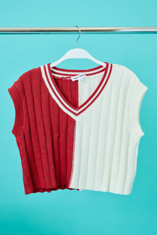 Crimson & Cream Sweater Top