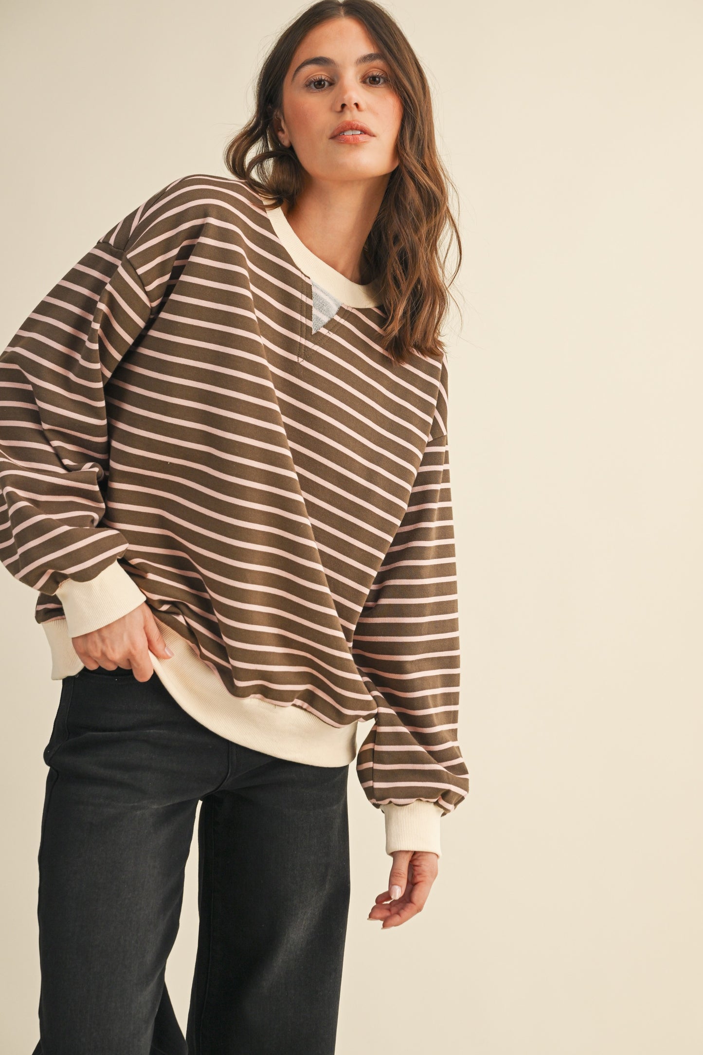 Blush & Brown Striped Top