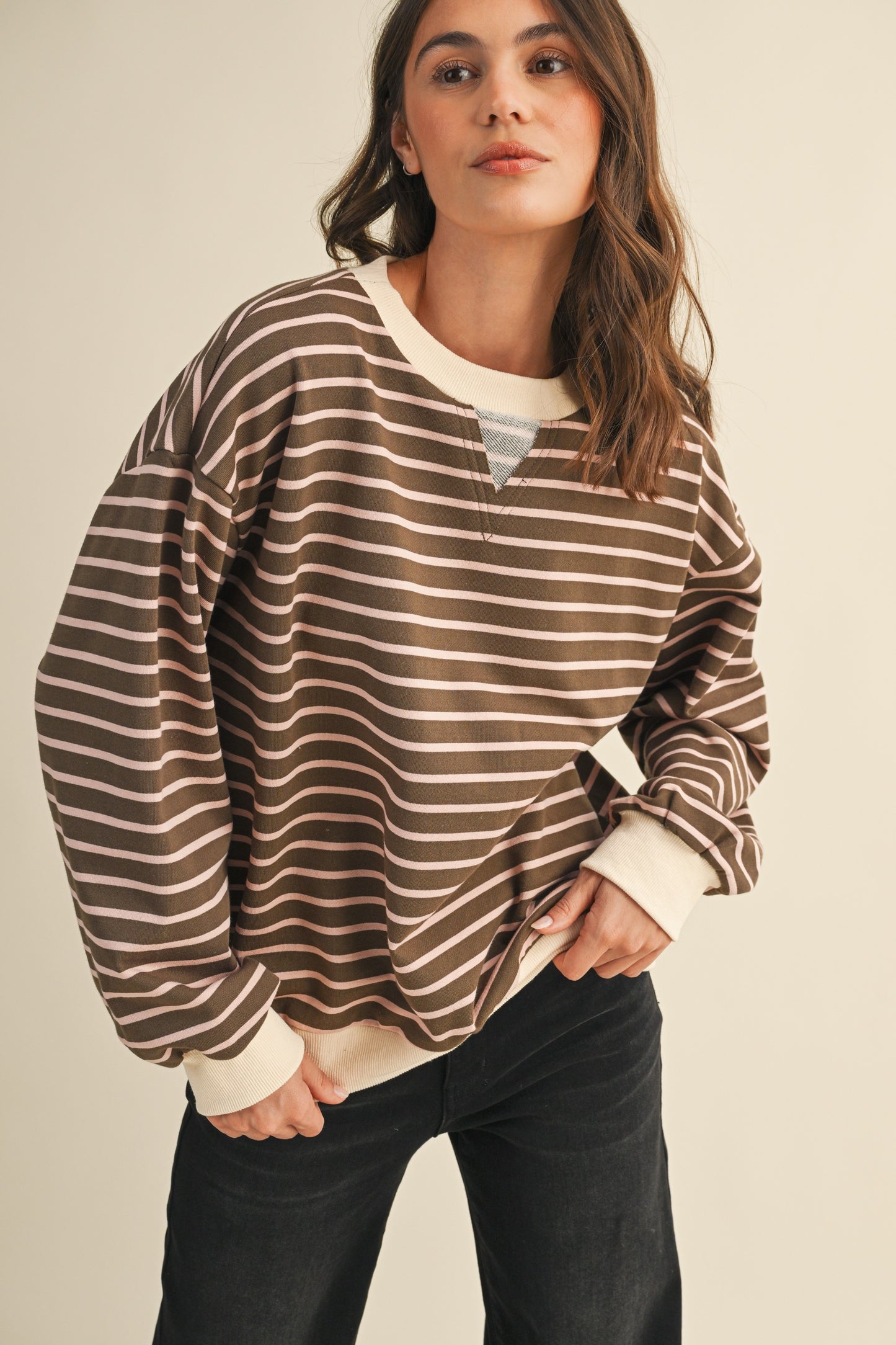 Blush & Brown Striped Top