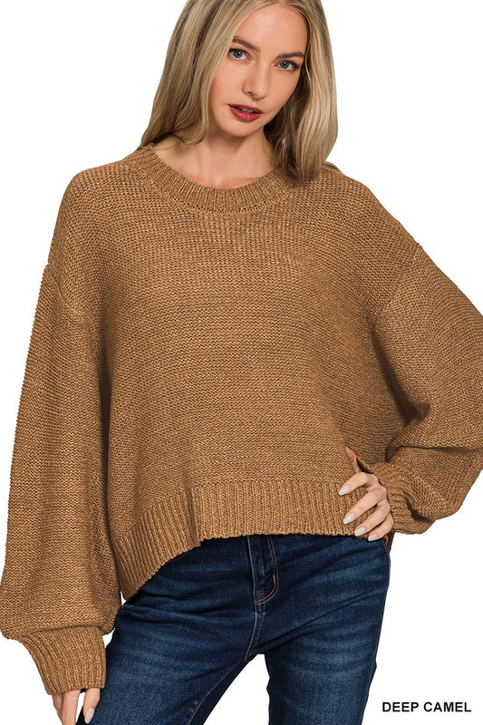 Brown Balloon Sleeve Sweater