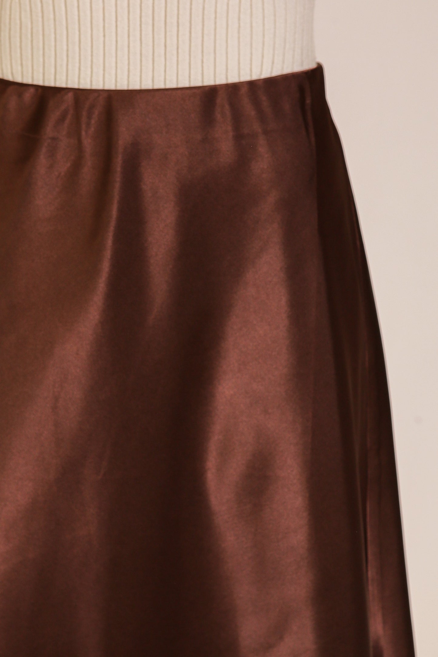 Brown Satin Flare Midi Skirt