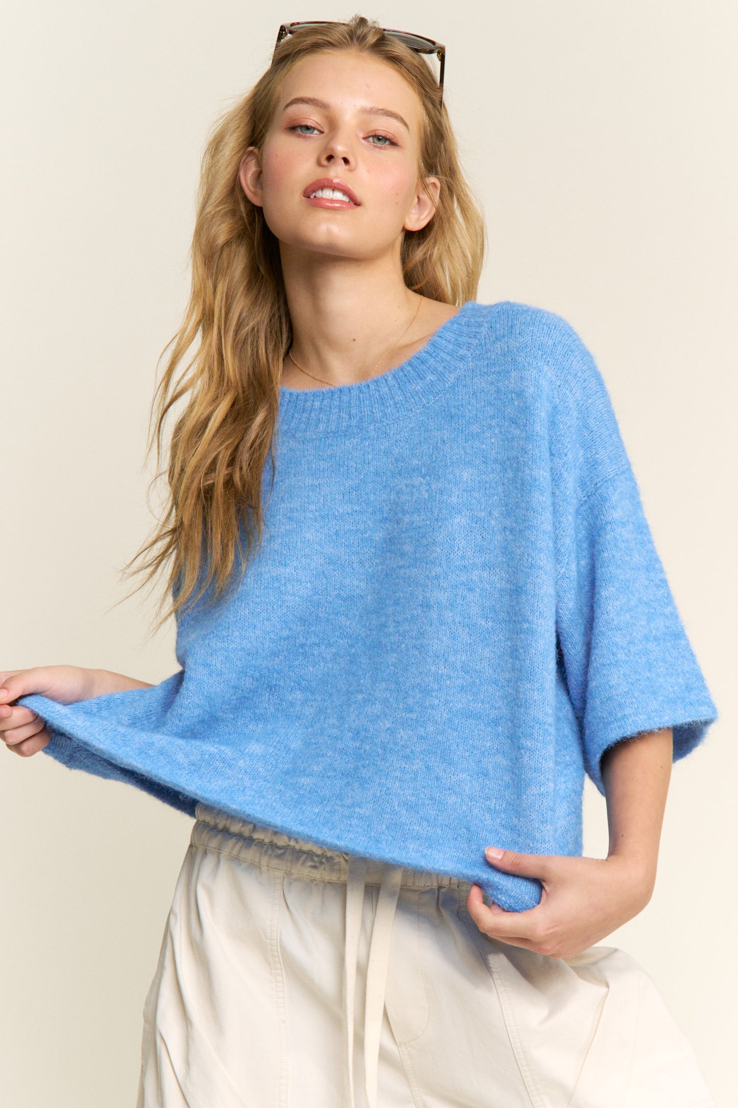 Cozy Knit Sweater Top - BLUE