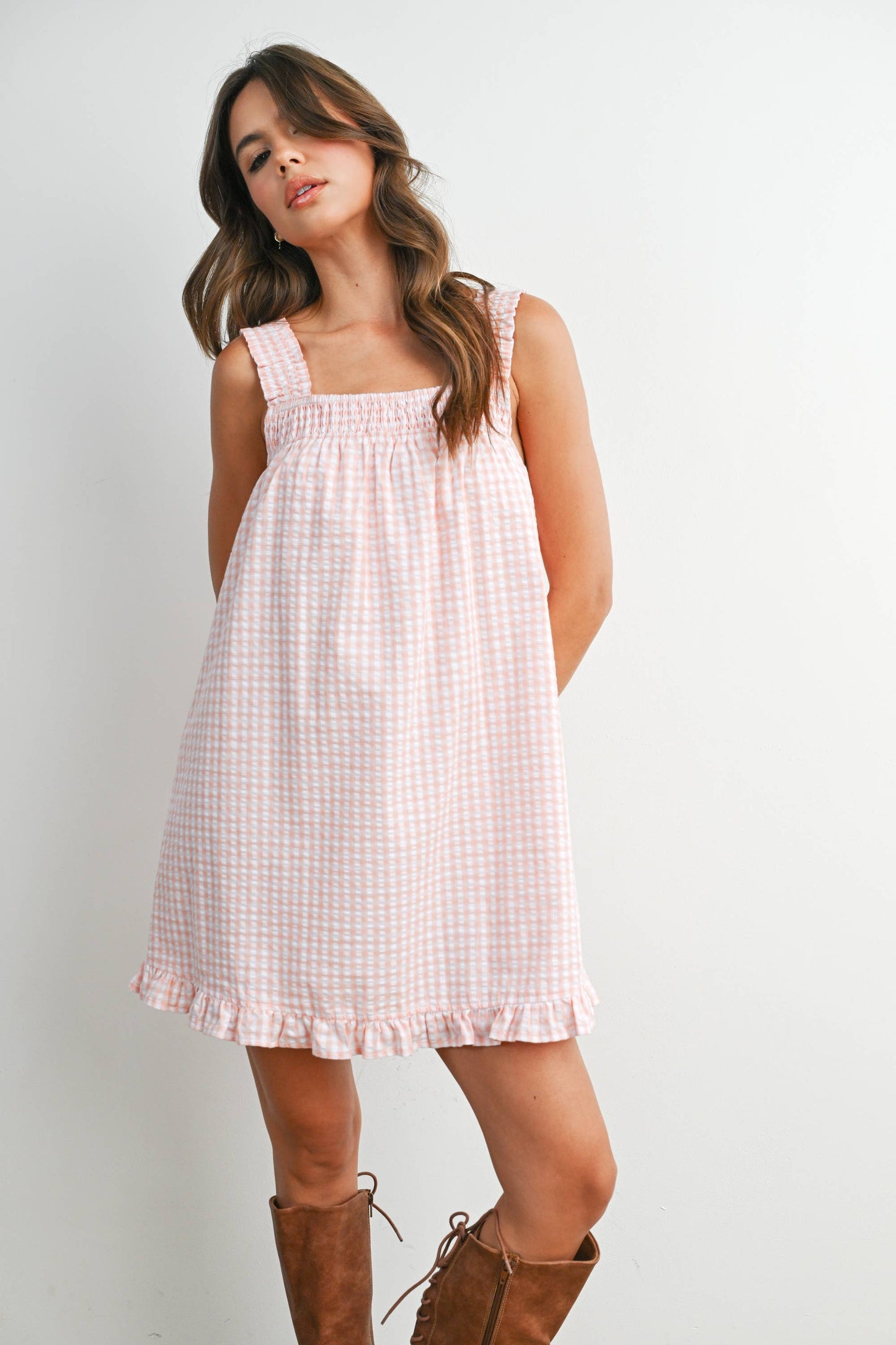 Pink Smocked Ruffle Hem Dress