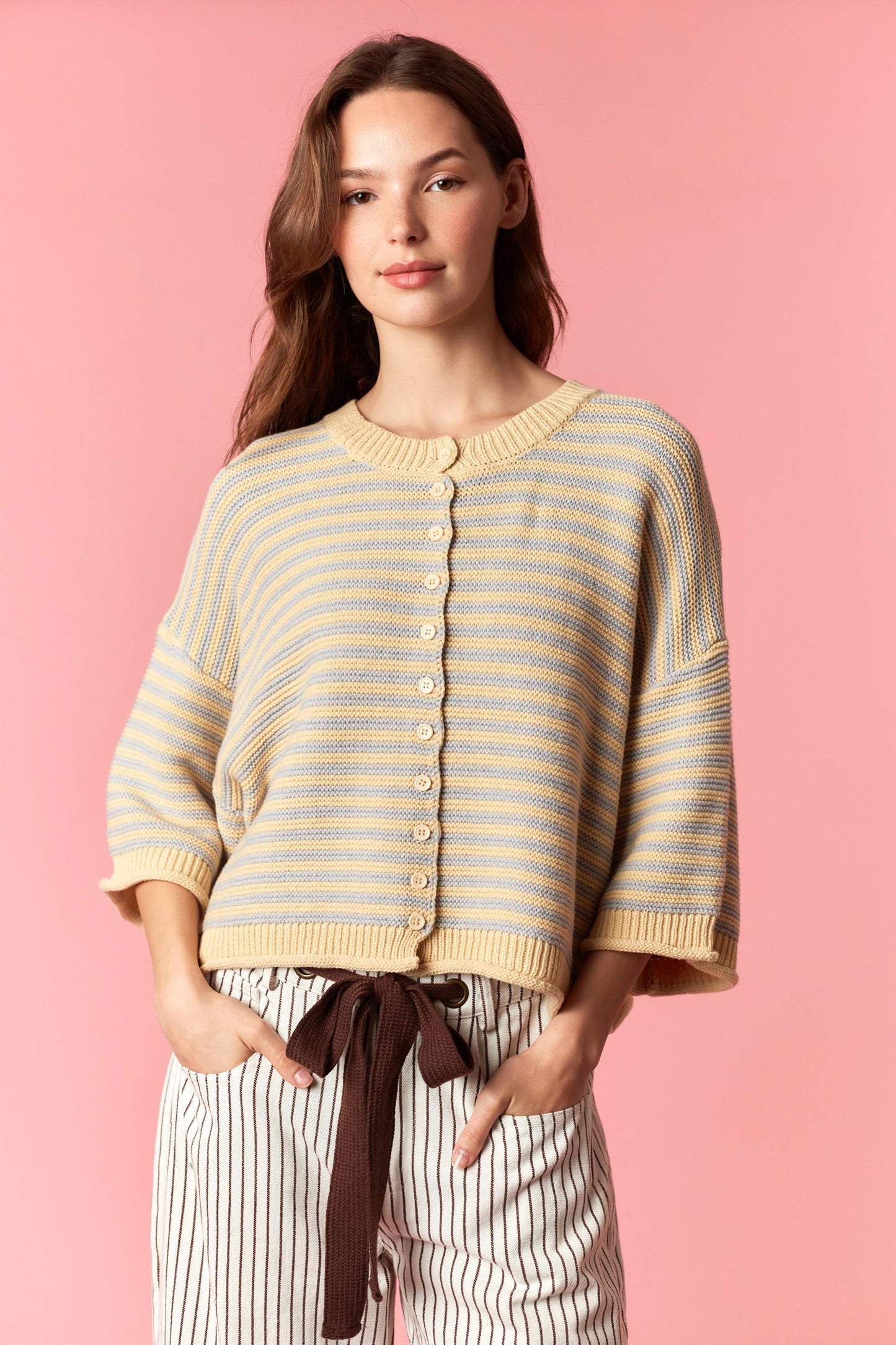 Butter Yellow Striped Cardigan