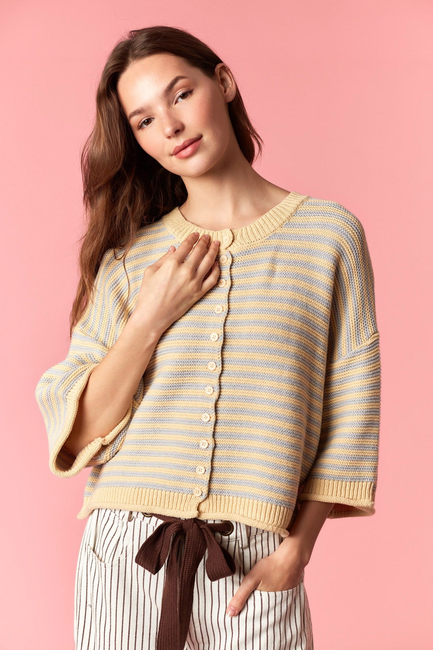 Butter Yellow Striped Cardigan