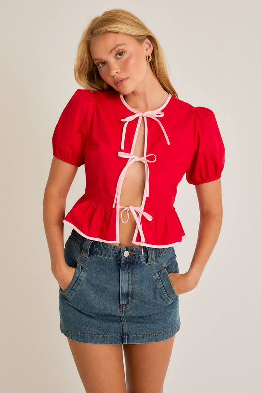 Powerpuff Sleeve Bow Blouse