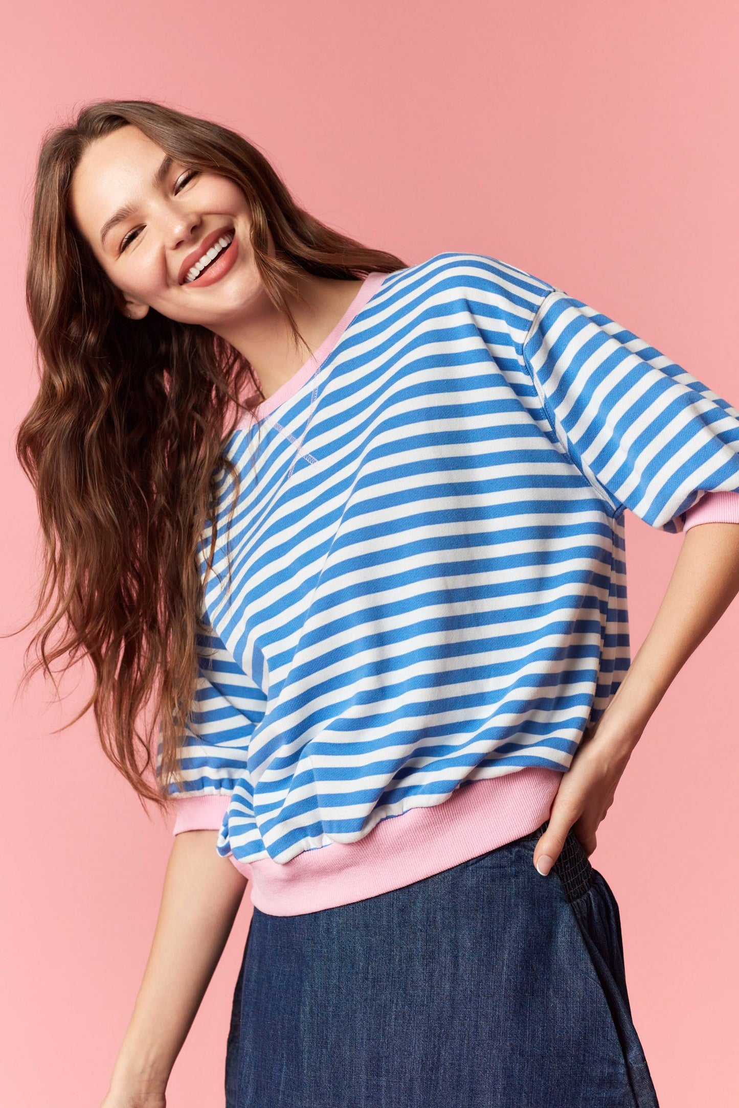 Pink & Blue Stripe Top