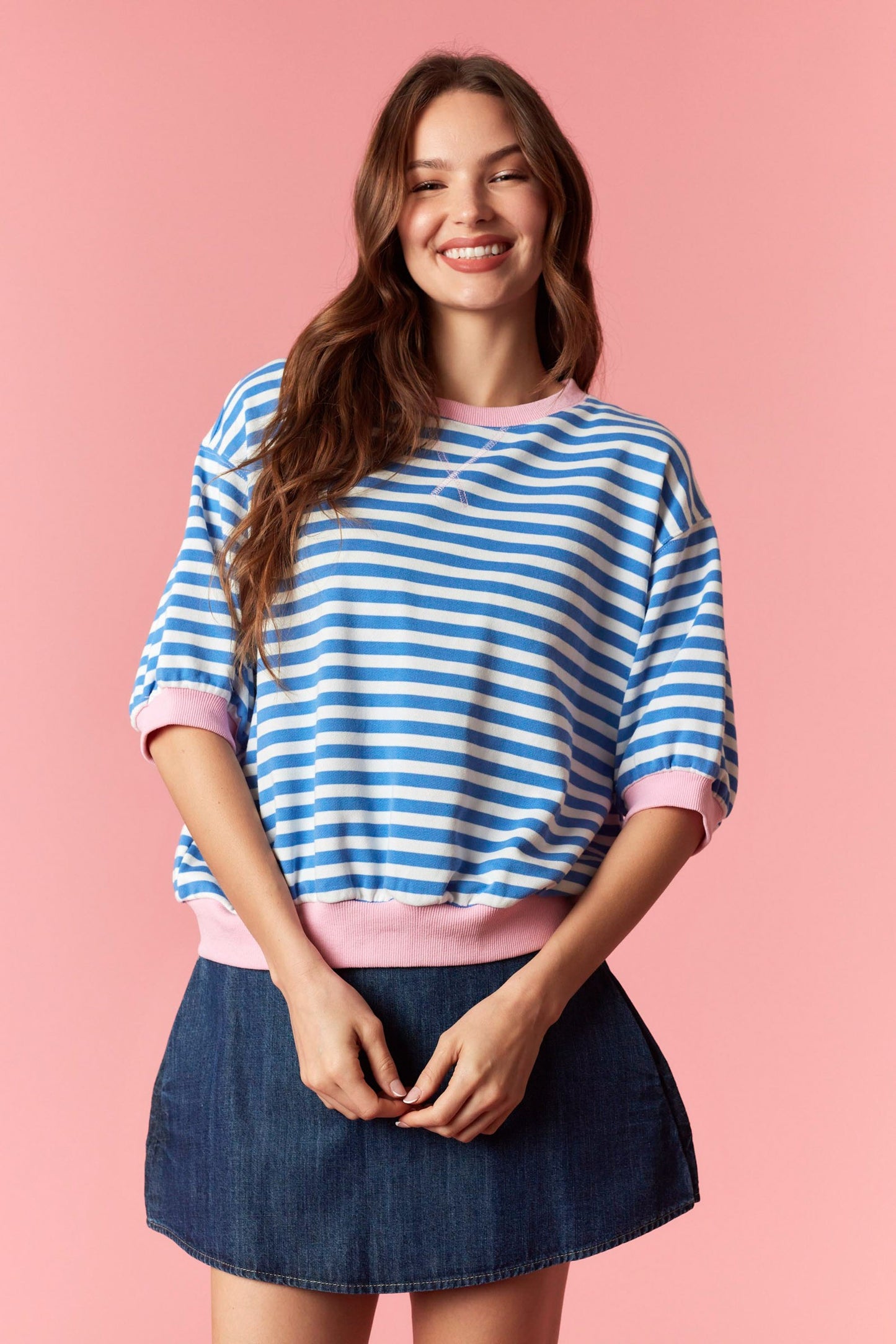 Pink & Blue Stripe Top