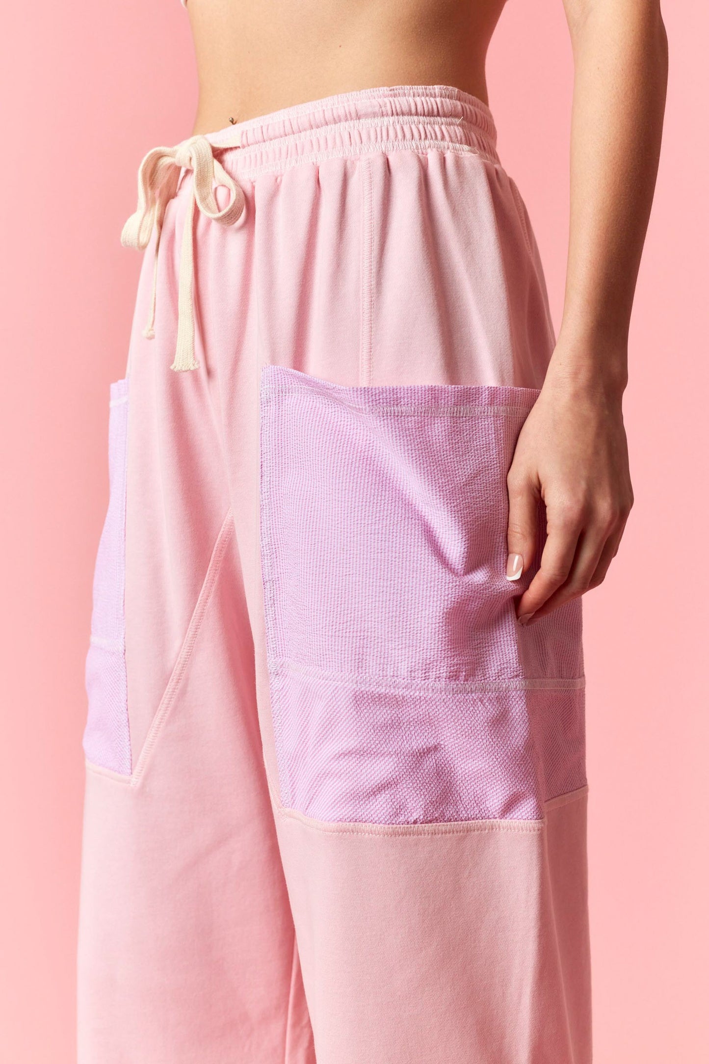 Reverse Stitch Detail Pants - PINK