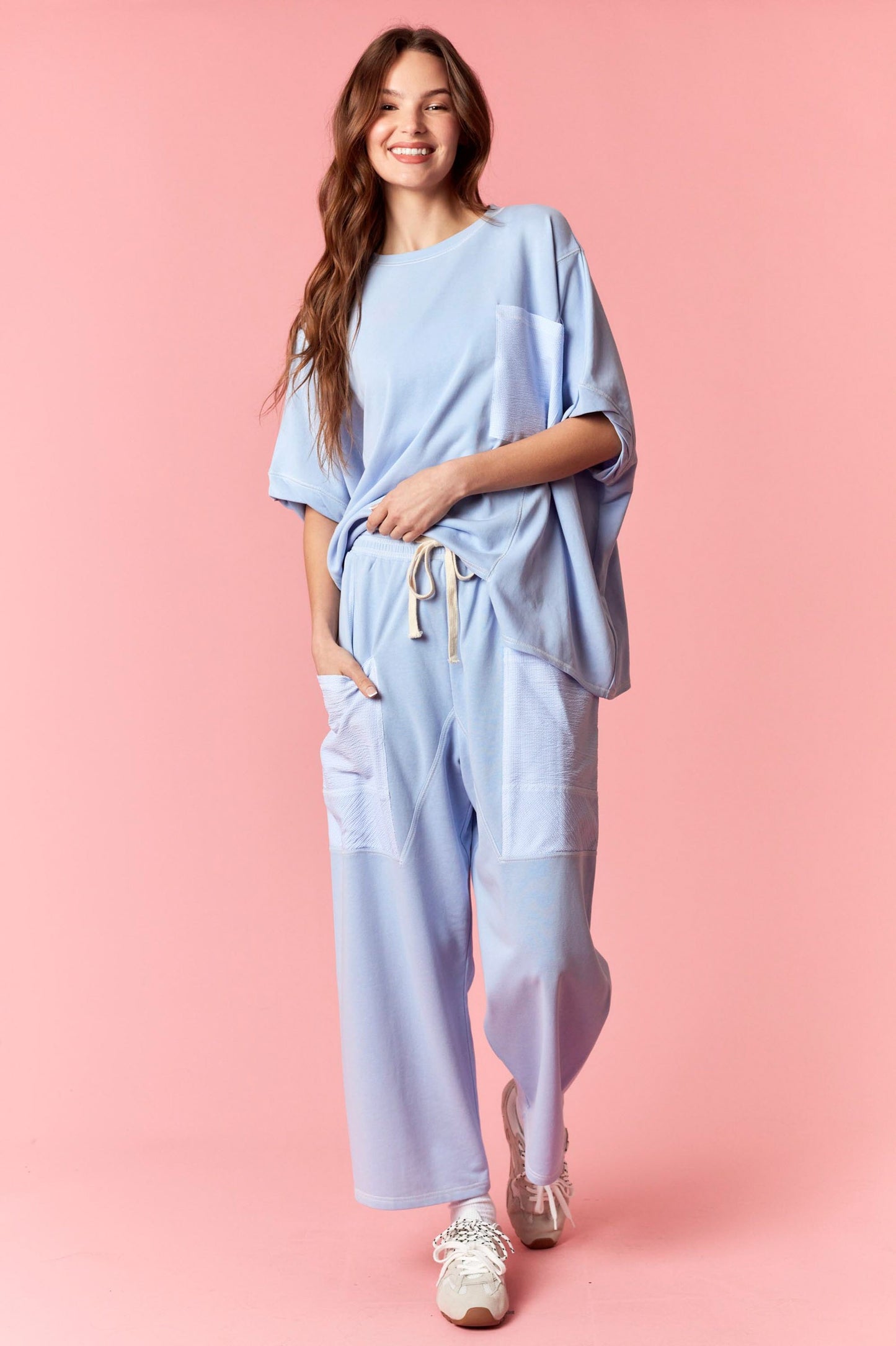 Reverse Stitch Detail Pants - BLUE
