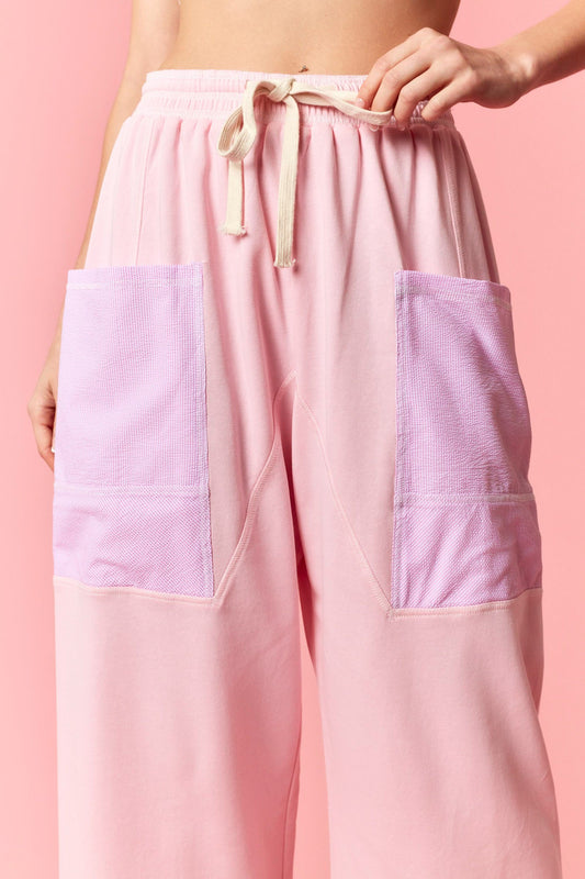 Reverse Stitch Detail Pants - PINK