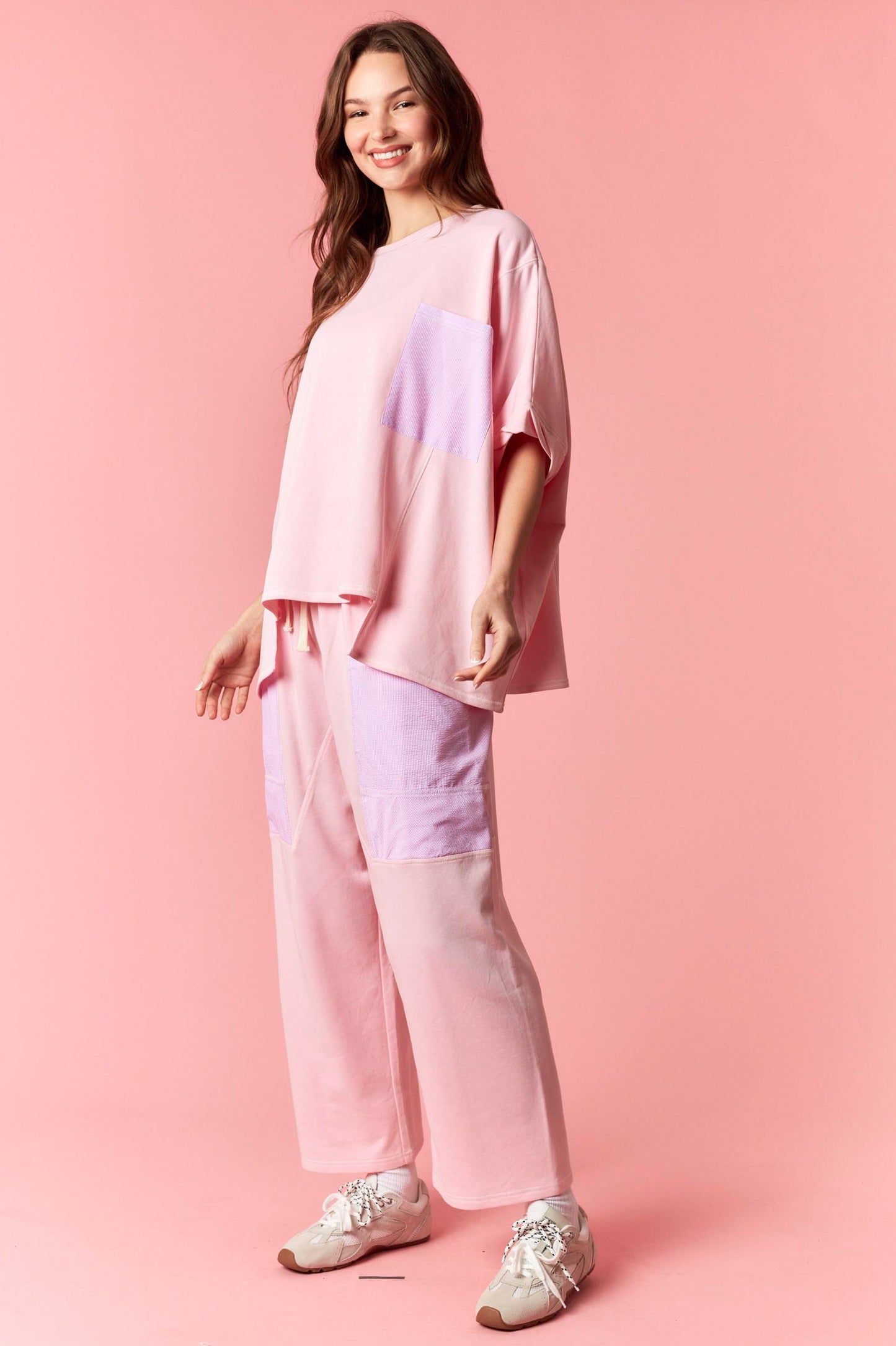 Reverse Stitch Detail Pants - PINK