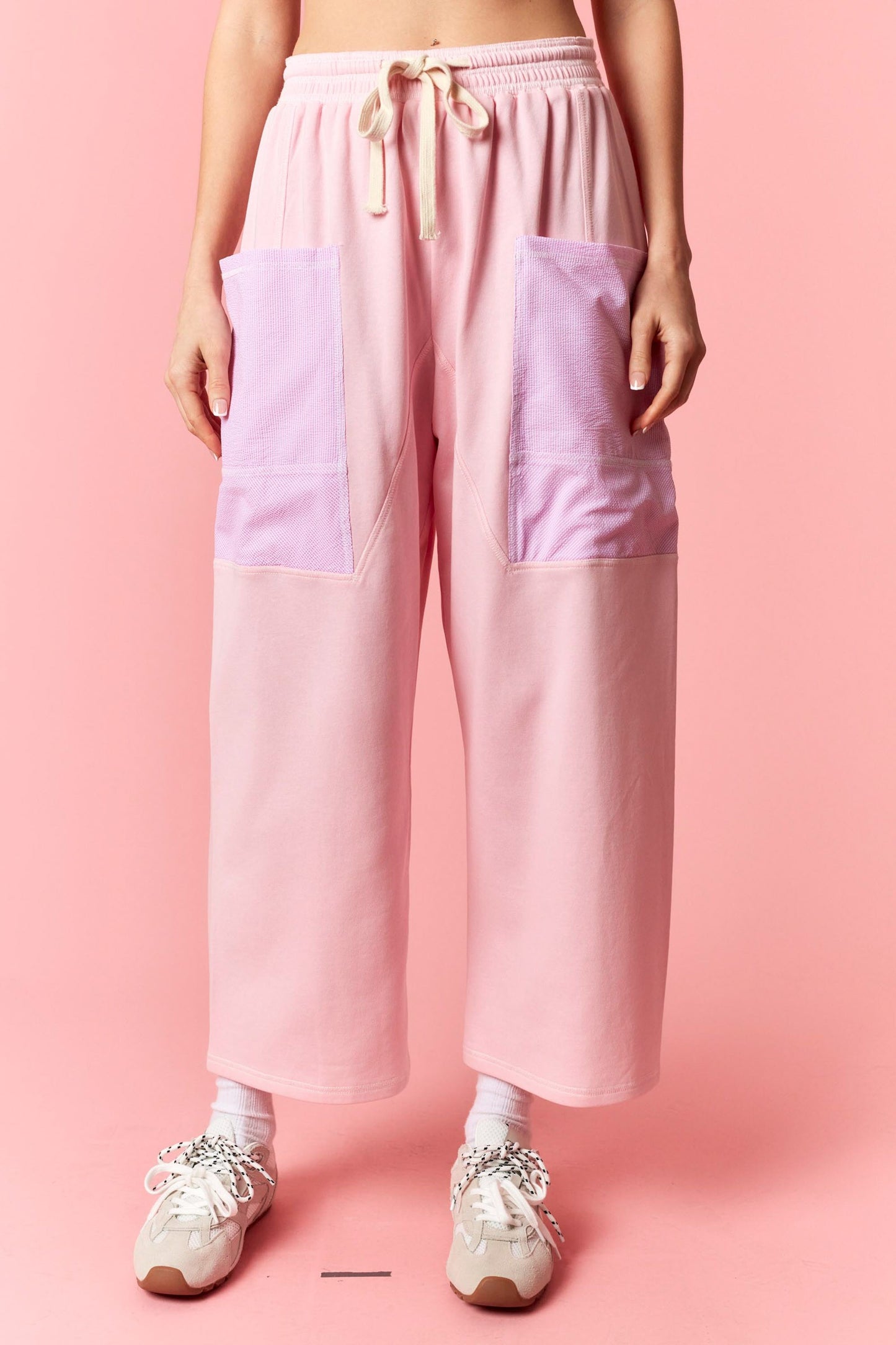 Reverse Stitch Detail Pants - PINK
