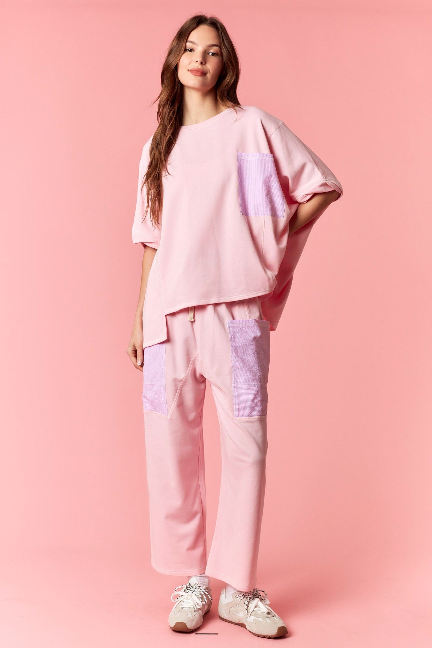 Reverse Stitch Detail Pants - PINK