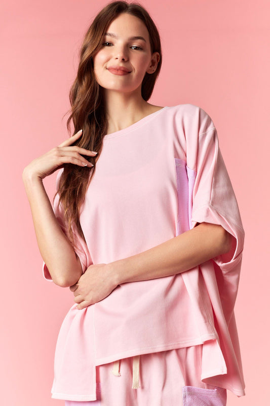 Reverse Stitch Pocket Top - PINK