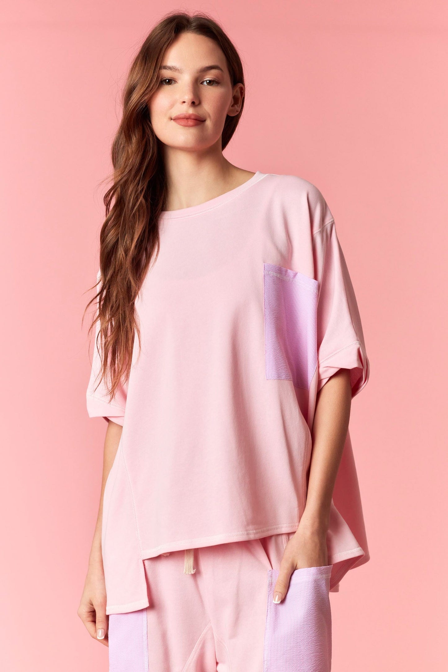 Reverse Stitch Pocket Top - PINK
