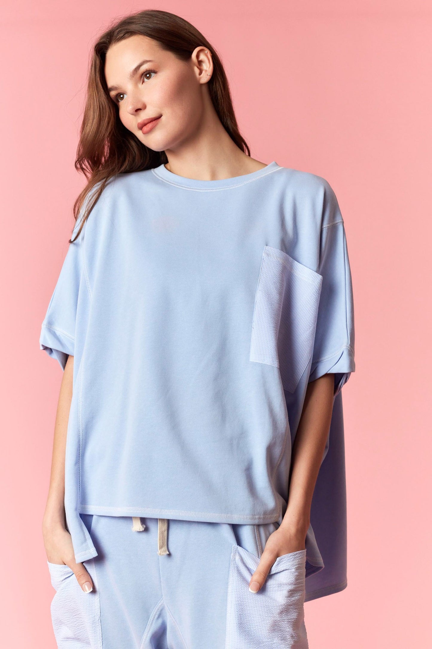Reverse Stitch Pocket Top - BLUE