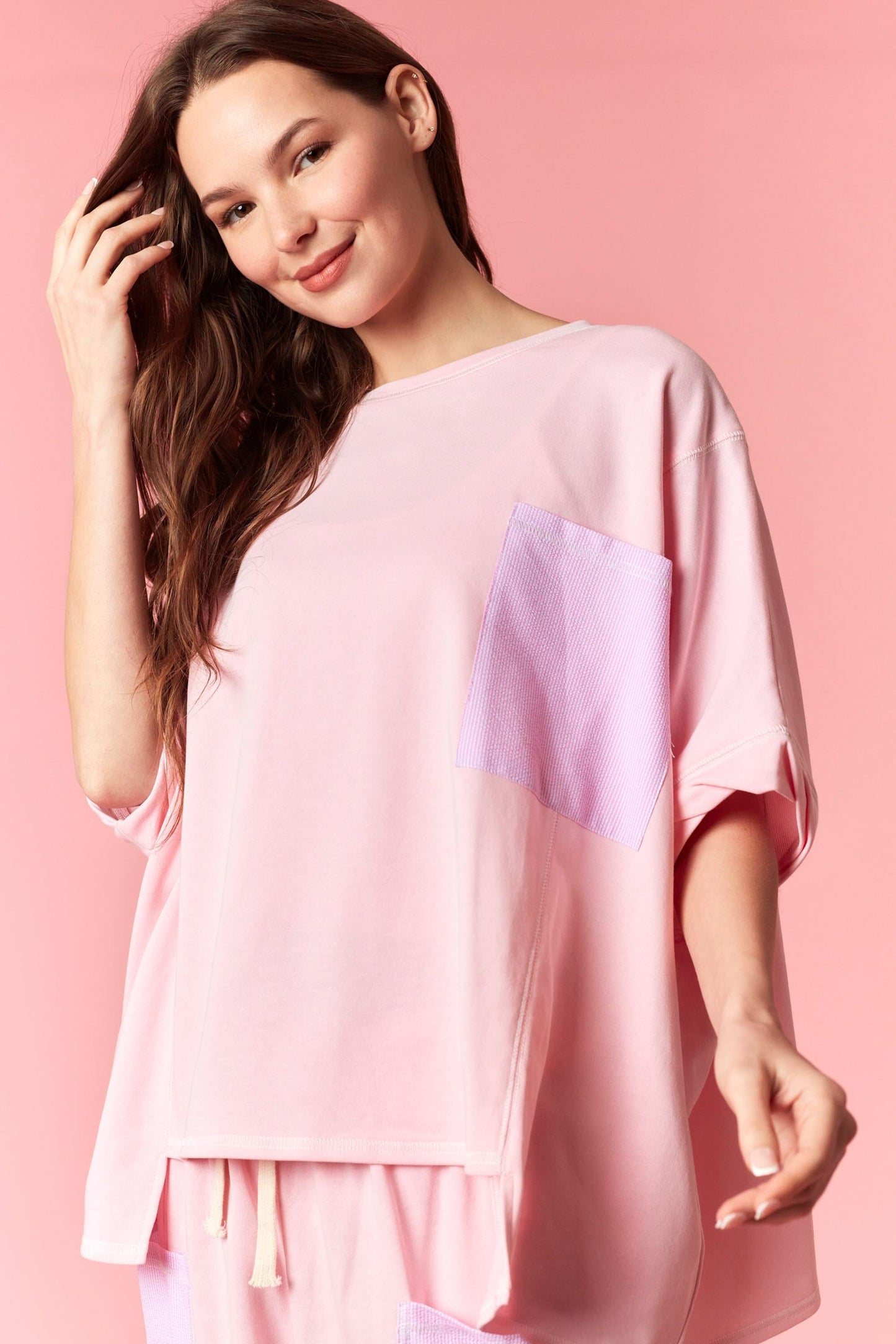 Reverse Stitch Pocket Top - PINK
