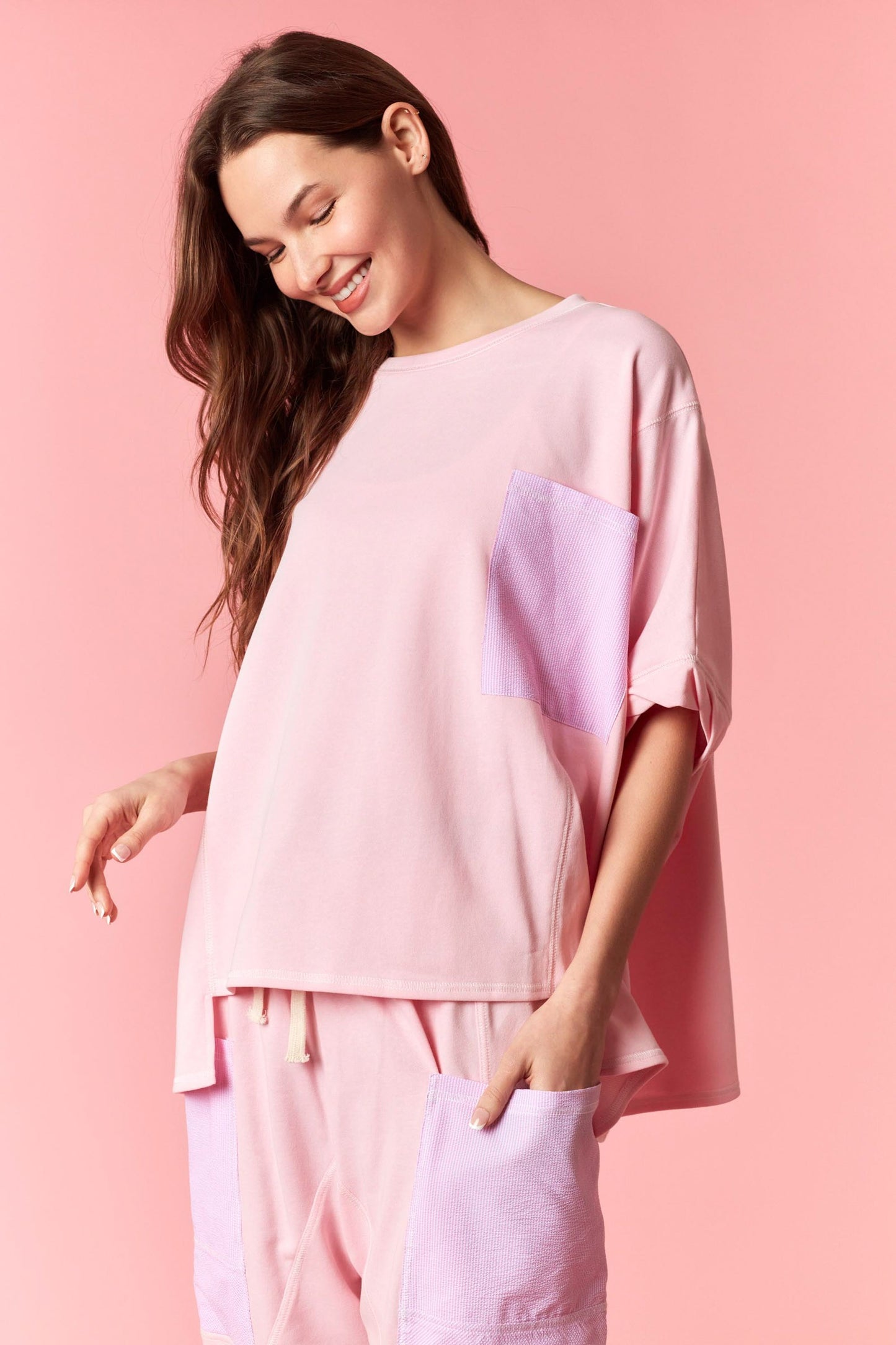 Reverse Stitch Pocket Top - PINK