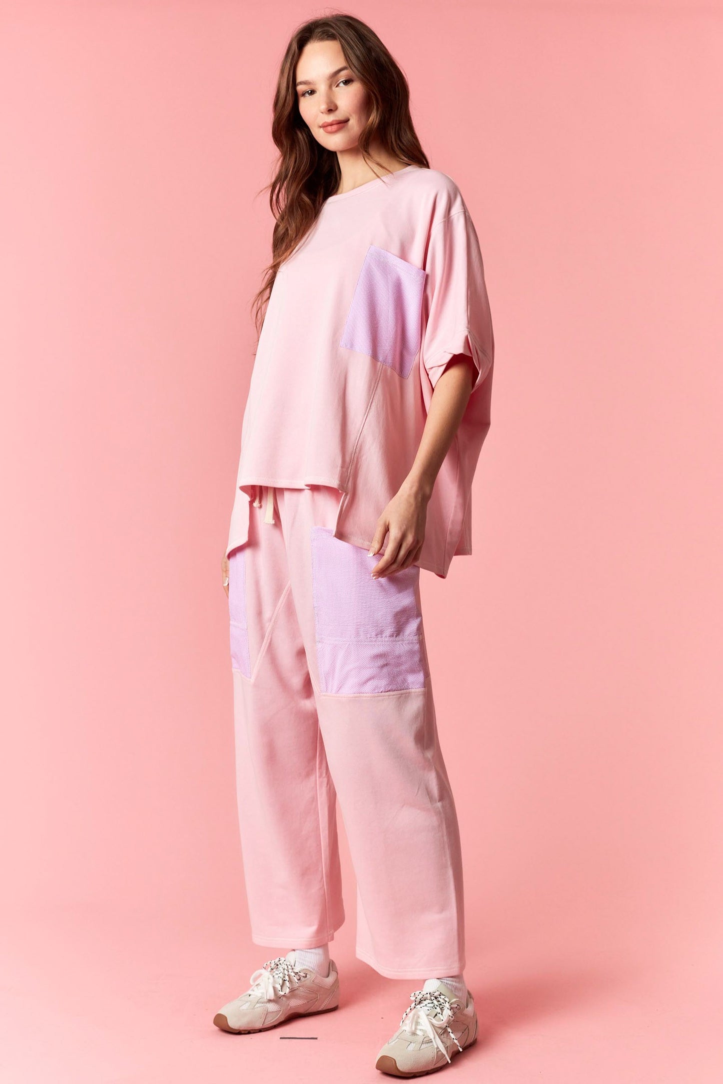 Reverse Stitch Pocket Top - PINK
