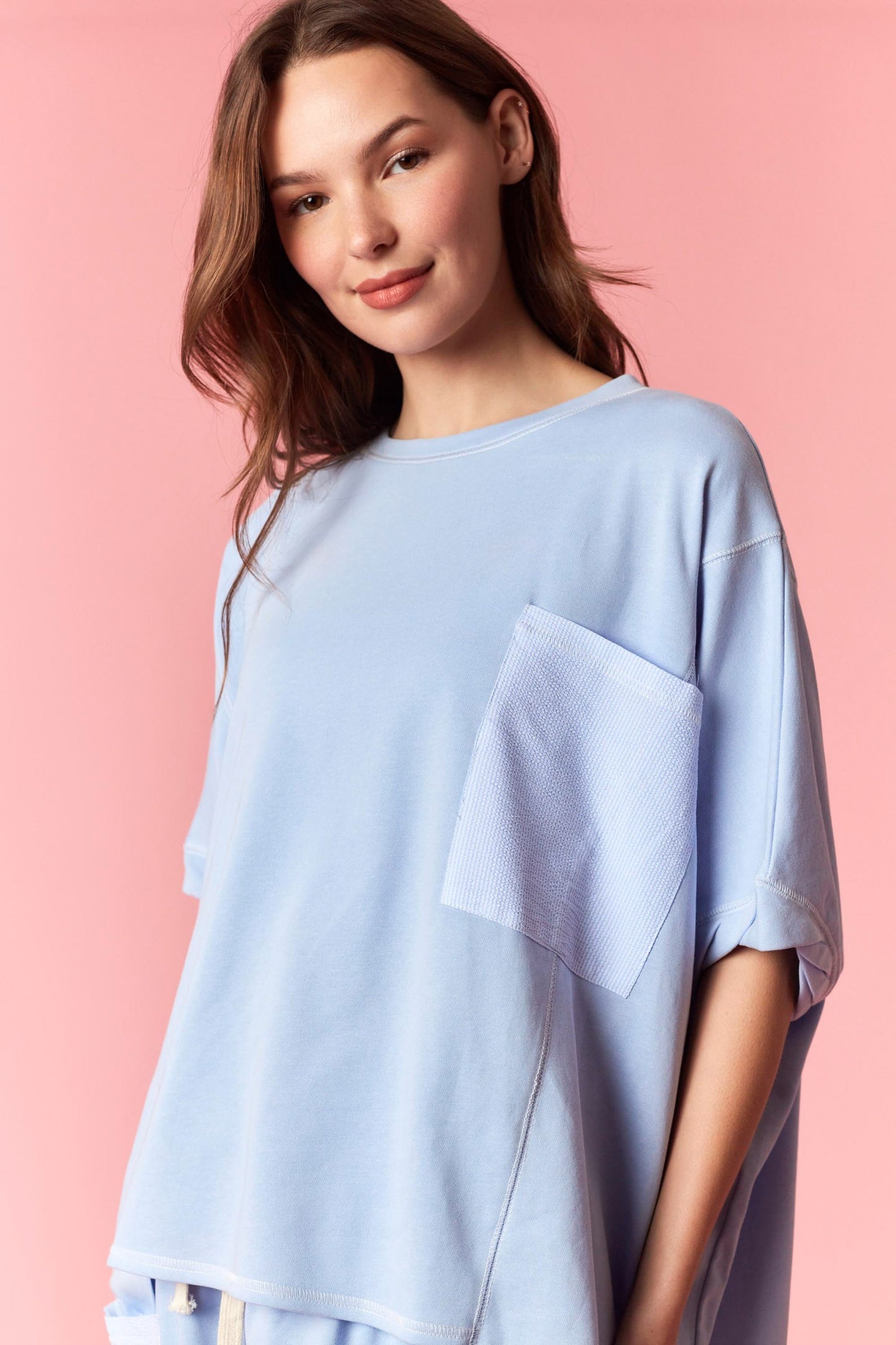 Reverse Stitch Pocket Top - BLUE