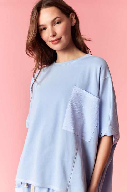 Reverse Stitch Pocket Top - BLUE