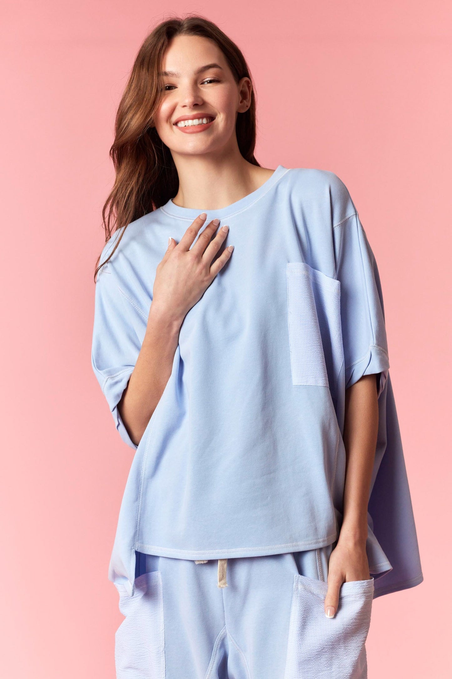 Reverse Stitch Pocket Top - BLUE