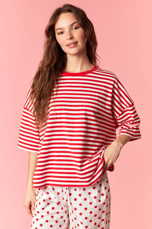 Red Striped Oversized Tee