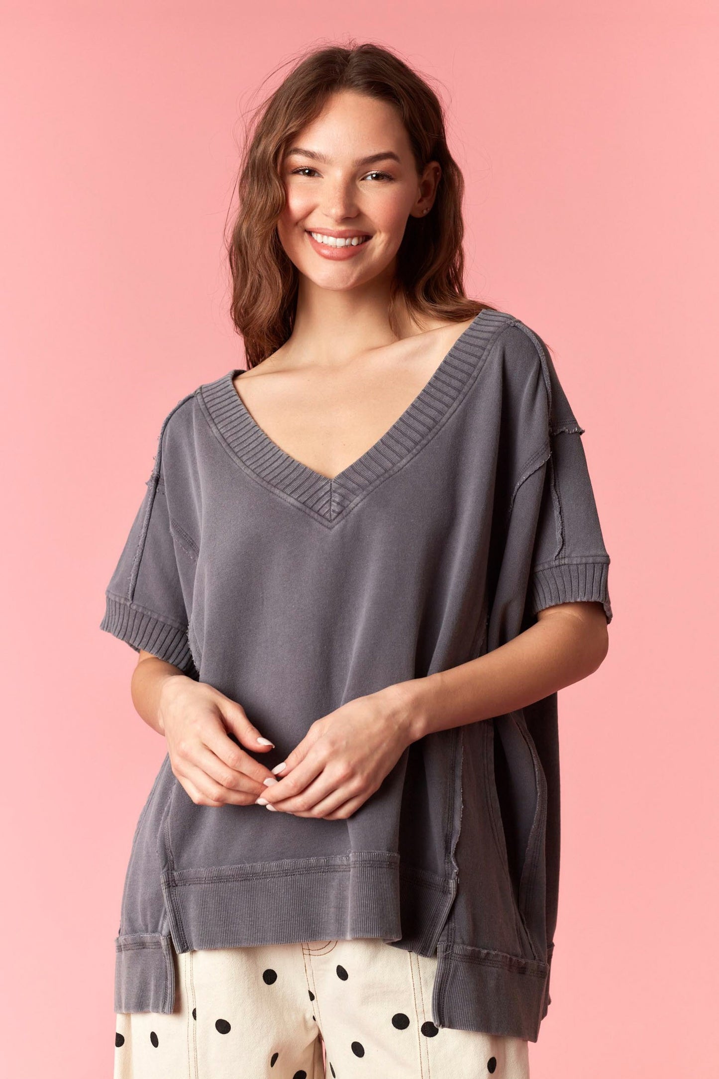 Charcoal V-neck Boxy Top