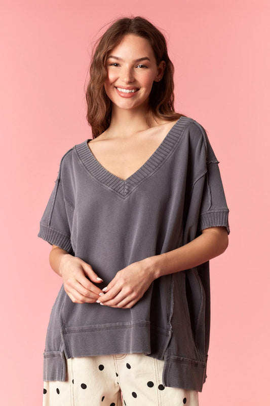 Charcoal V-neck Boxy Top