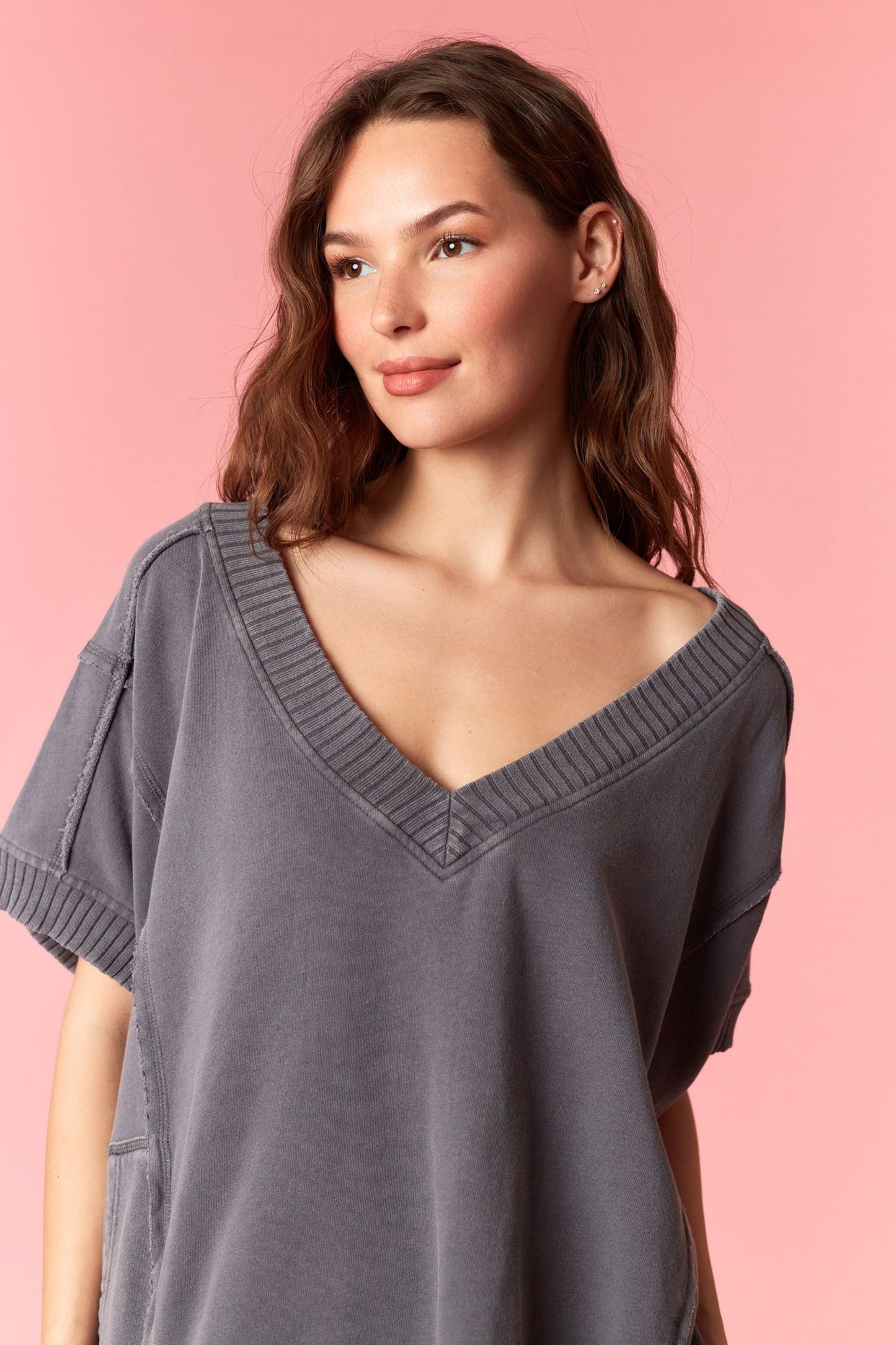 Charcoal V-neck Boxy Top