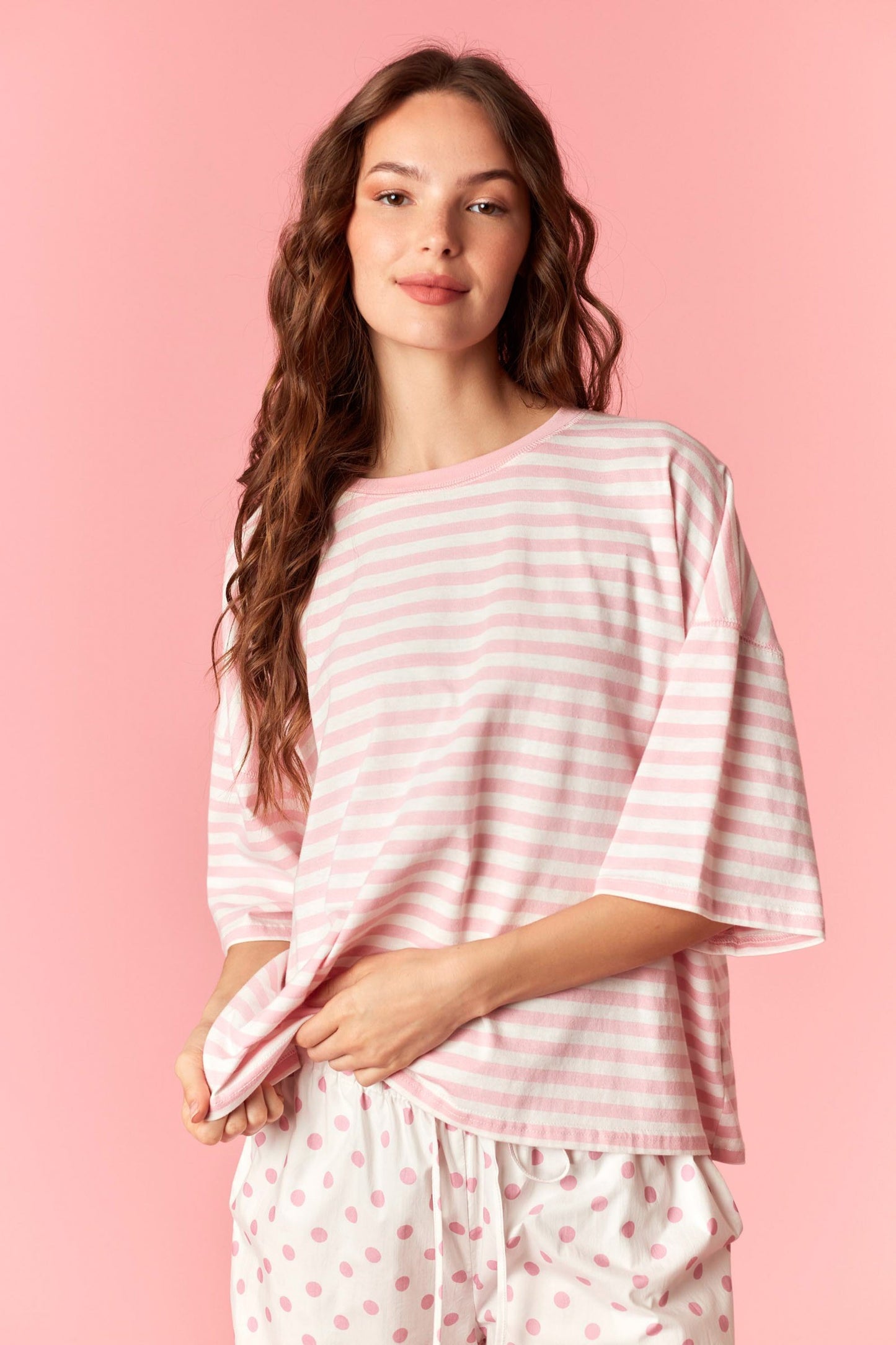 Blush Striped Oversized Tee