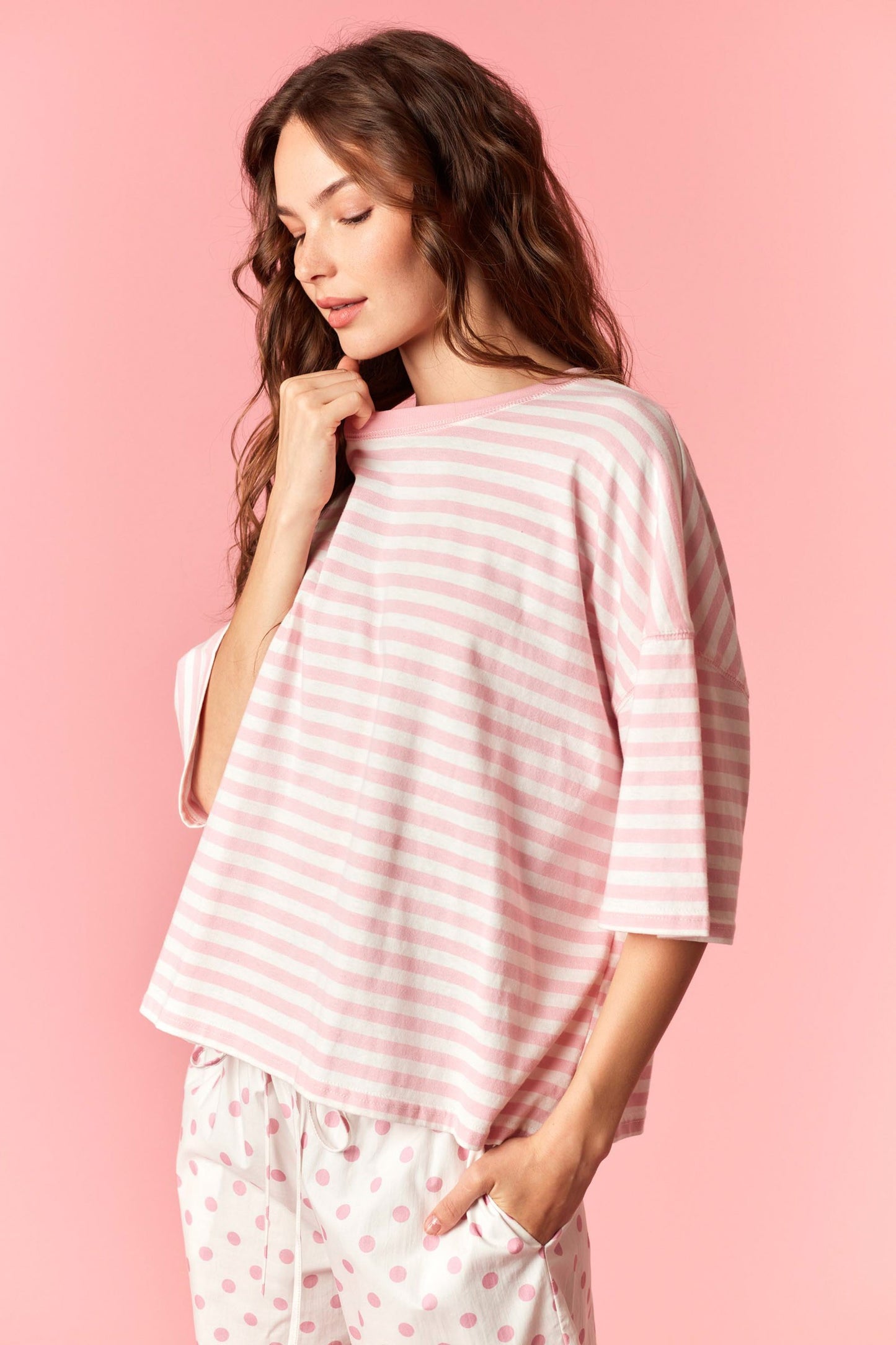 Blush Striped Oversized Tee